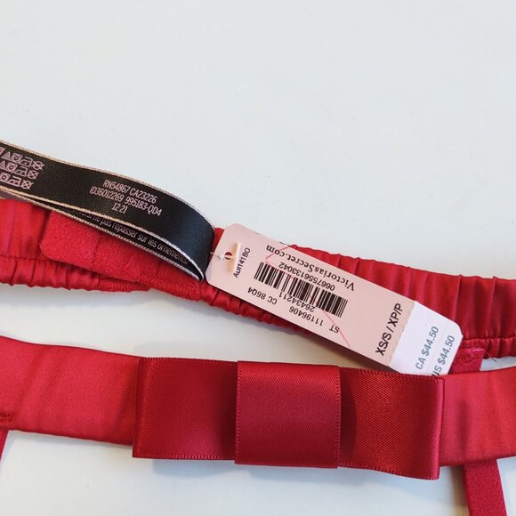 Victoria Secret Very Sexy Red Satin-Black Rhinestone Bow Garter Belts XS/S  2 Pc - Picture 6 of 8